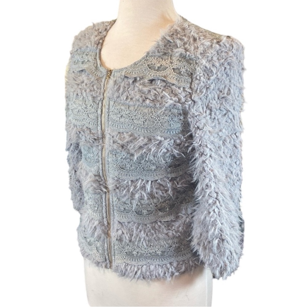 Lace Inlay Fuzzy Jacket - Picture 5 of 14